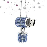Shooo Chiavetta USB,Bling Rhinestone Diamond Crystal Glitter Rossetto Case Shining Jewelry Collana,64GB,Sea Blue