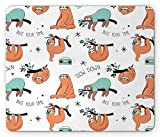 Sloth Mouse Pad, Pattern con Simpatici bradipi Disegnati a Mano sui Rami Laziness Mood Quotazioni Fun, Cucito Edge Gomma Antiscivolo