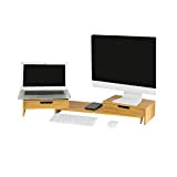 SoBuy Supporto monitor pc da scrivania per 2 monitors angoli girevole con 2 cassetti e gomma antiscivolo in legno massello ...