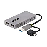StarTech.com Adattatore USB 3.0 a HDMI, Scheda Video Esterna USB 3.0 a Doppio HDMI (1x 4K30Hz/1x 1080p), Cavo da 11cm; ...