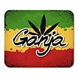 Tappetini per mouse Cultura rossa Marijuana nera Ganja Lettering Foglia di cannabis e su Rastafarian Grunge Distintivo verde Tappetino per ...