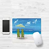 Tappetino Mouse Gaming [32 x 25 cm],Coppia di sedie a sdraio in riva al mare, ombrellone di fronte a,Con Impermeabile ...