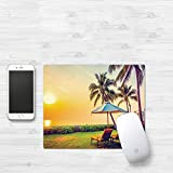 Tappetino Mouse Gaming [32 x 25 cm],Mare, ombrellone vuoto e sedie sulla spiaggia di palme al tema d,Con Impermeabile Antiscivolo ...