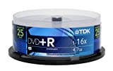 TDK Dvd+R 16x 25pk Cake Box Recordable DVDs