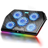 TECKNET Base Raffreddamento Notebook Regolabile in Altezza, Raffreddamento PC Portatile er Laptop con 7 Luci RGB a Colori e 5 ...