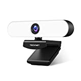 TECKNET Webcam 1080P, Webcam per PC con Microfono con Cancellazione Del Rumore, Full HD, Luce ad Anello 3 Colori, Rotazione ...