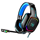 TPPIG Cuffie da gioco cablate RGB LED Light Headset con microfono Subwoofer 7.1 Gaming Headset per PC (nero+blu)
