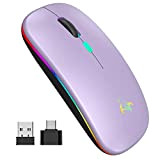 TQQ Mouse wireless ricaricabile, mouse retroilluminato a 7 colori con mini ricevitore USB da 2,4 GHz, mouse gaming, compatibile con ...