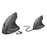Trust Verto Mouse Verticale Wireless, Mouse Ergonomico senza Filo, 800/1200/1600 DPI, Microricevitore USB, 2.4GHz & Verto Mouse Verticale Cablato, Mouse ...