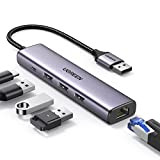 UGREEN Hub USB 3.0 Ethernet in Alluminio, con Porta Alimentazione USB C 5V/2A, Cavo di Nylon, 3 x USB 3.0, ...
