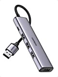 UGREEN Hub USB 3.0 in Alluminio con Porta Alimentazione USB C, Cavo Nylon, 4 Porte USB 3.0, Adattatore USB a ...