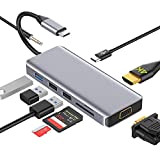 USB C Hub,9 in 1 Dex Station Dual-Display with HDMI 4K,VGA,3 USB Ports,PD Charging, Audio, Support SD/TF Card Type C ...