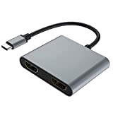 USB C to Dual HDMI Adapter 4K @30hz, KYYKA Type C to HDMI Converter, Premium Aluminum Alloy USB-C Splitter for ...