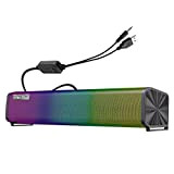 USB Computer Speakers, RGB Wired Speakers USB Powered with 2 Diaphragms Soundbar, Powerful Stereo Volume Control for PC, Desktop,Phone (Black)