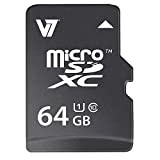 V7 VAMSDX64GUHS1R-2E 64GB Micro SDXC Memory Card Class 10 + SD Adapter (UHS-I, ECC, ISP, 22MB/s Read, 15MB/s Write)