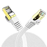 VEEtOP Cavo Ethernet LAN di Rete Cat 7 Cavi Internet RJ45 Piatto, Velocità 10 Gigabits/s (15m, Bianco)