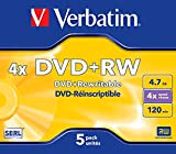 Verbatim DVD+RW 4X, 4.7GB Branded Matt Silver,5 Pack, 43229 (Matt Silver,5 Pack)