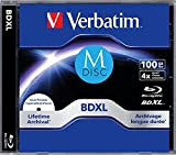 Verbatim M-Disc BD-R XL 100 GB/1-4x Jewelcase (1 Disc) Inkjet Full Size Printable Surface, Lifetime Archival 43833 Trasparente/Bianco