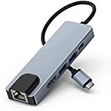 Wowssyo Hub USB C Ethernet - 6 in 1，Spazio Alluminio Adattatore USB C Hub con HDMI 4K, 2 USB 3.0, ...